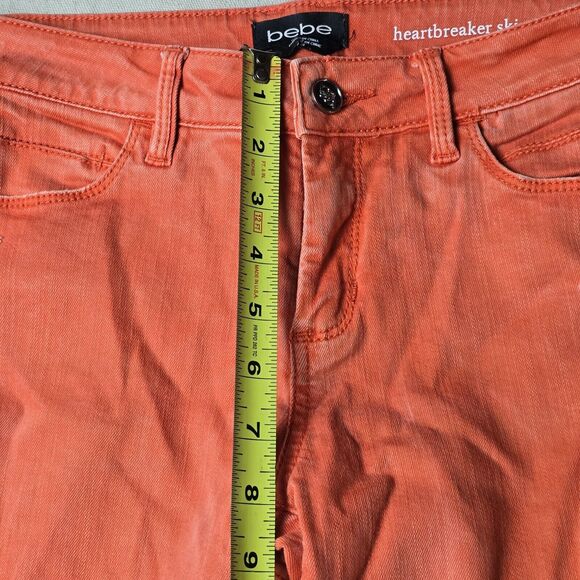 Bebe Jeans Womens 23 Orange Heartbreaker Skinny‎ Distressed Mid Rise Pockets - Picture 4 of 16